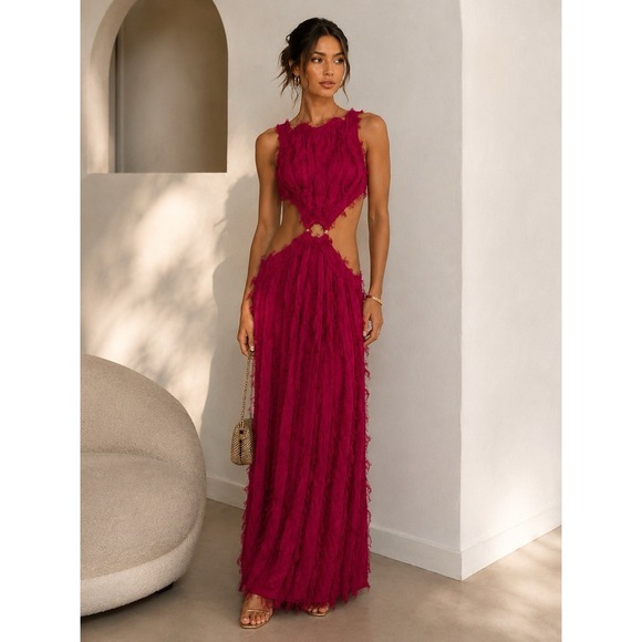 cult gaia Dresses & Skirts - Cult Gaia Theia Dress XS Peony Pink Cutout Maxi Dress Resort Vacation Wedding